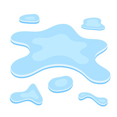 Water Puddle. Spilled water Drop on the Floor. Liquid  drops splash on the floor. Vector cartoon illustration isolated on white background.