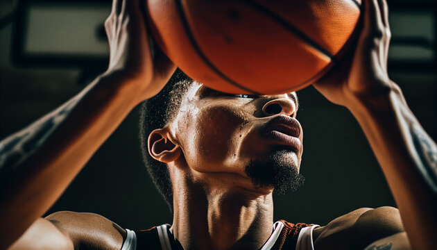 basketball player practicing and posing for basketball and sports athlete concept on black background