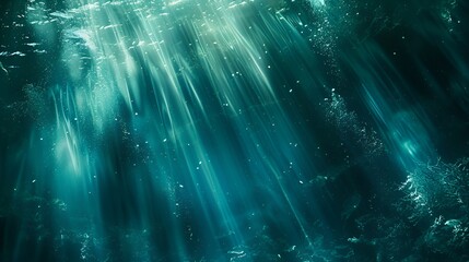 Underwater Scene Illuminated by Beams of Light Filtering, Underwater scene, beams of light, filtering - obrazy, fototapety, plakaty