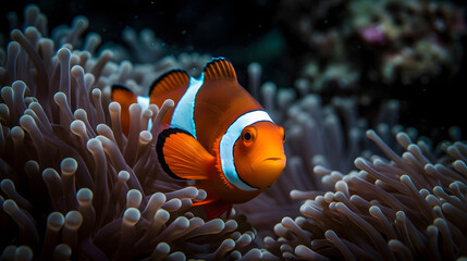 Naklejka na ściany i meble Clown fish swimming in the corals