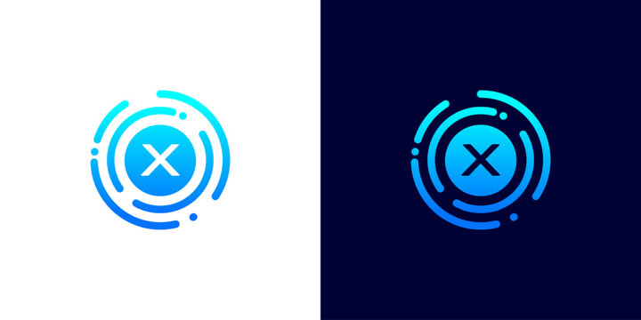 Letter X technology logo with circuit board line style circle for digital,data,connection