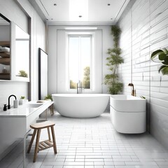 Bright bathroom interior with white tone wall.