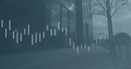 Image of financial data processing over modern office building