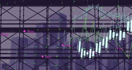 Image of scaffolding, financial data processing and statistics