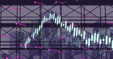 Image of scaffolding, financial data processing and statistics