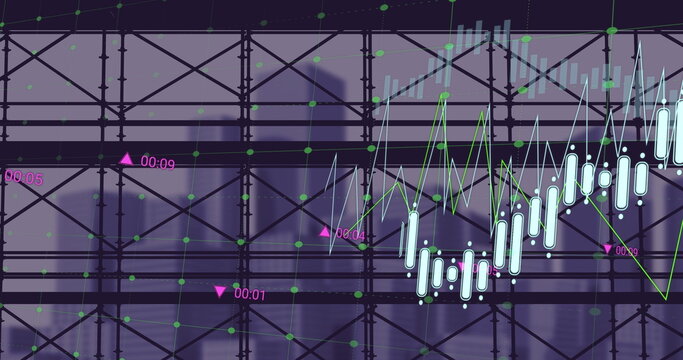 Image of scaffolding, financial data processing and statistics