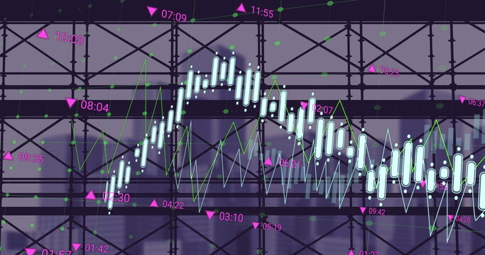 Image of scaffolding, financial data processing and statistics