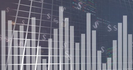 Image of data processing over bitcoin and dollar symbols with hand holding smartphone