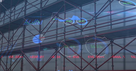 Image of scaffolding, financial data processing and statistics