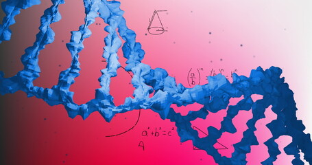 Image of scientific data processing and dna strand spinning