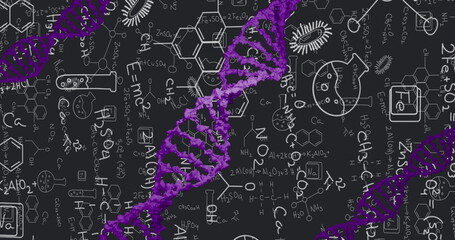 Image of dna strand over data processing