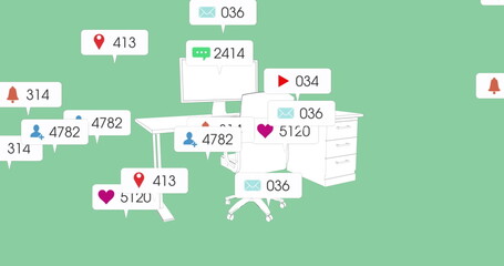 Image of media icons over office