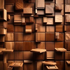 Natural wooden background.Woods blocks. Wall Paneling texture.Wooden squares,tiles wallpaper