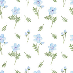 Beautiful watercolor blue flowers as seamless pattern

