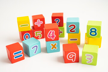 Math number colorful on white background, education study mathematics learning teach.