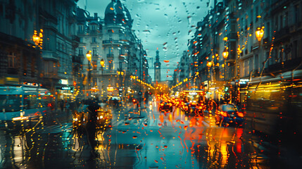 city in the rain
