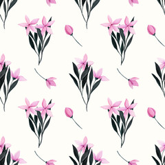 Beautiful watercolor pink flowers as seamless pattern
