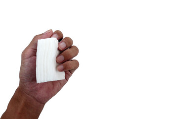 Hand-holding white cotton wool isolated