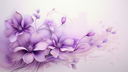 A composition of purple flowers. Flowers on a light background. The concept of spring, summer, top view, place for text. An invitation card.