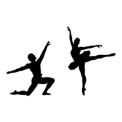 Ballerina silhouette.Silhouette of a ballet couple.
Realistic dancer in pointe shoes and tutu. Vector illustration.