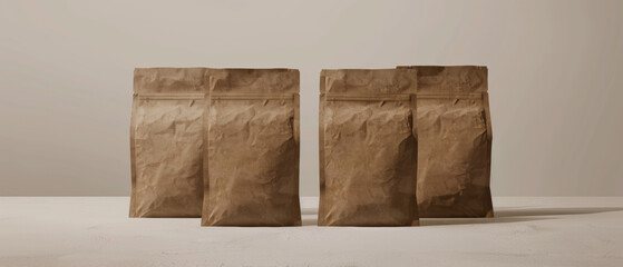 Symmetrically folded paper bags emphasize a minimalist and eco-conscious concept.