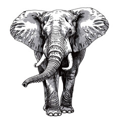 an elephant is standing in a drawing - obrazy, fototapety, plakaty