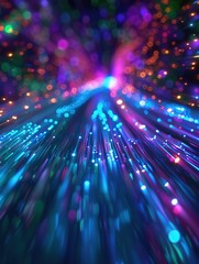 Obraz premium Techno Network: Neon Waves and Bokeh Lights,Futuristic Data Flux: Neon Wave Dynamics