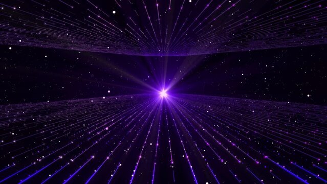 Abstract beautiful Luxury purple magical stardust and sparkling particles trail. motion in a cyber space. technology background. futuristic digital data in galaxy tunnel. backdrop. loop. LED. 4K