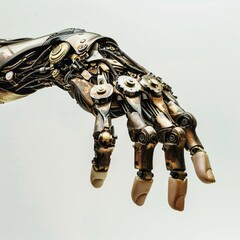 Intriguing juxtaposition of human hand and mechanical elements
