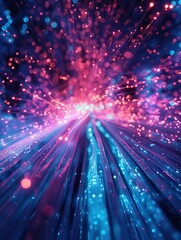 Obraz premium Techno Network: Neon Waves and Bokeh Lights,Futuristic Data Flux: Neon Wave Dynamics