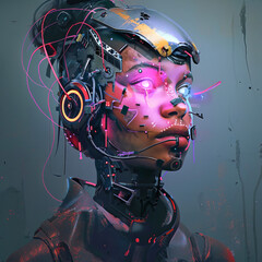 Conceptualize a cyberpunk character enhanced with biotechnological implants