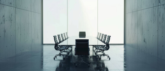 Sleek modern conference room with empty chairs awaiting ideas.