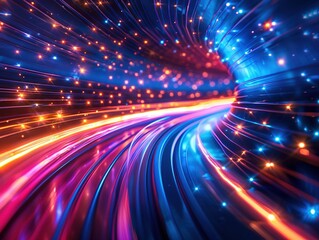 Fototapeta na wymiar Techno Network: Neon Waves and Bokeh Lights,Futuristic Data Flux: Neon Wave Dynamics