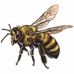 a drawing of a bee with a yellow and black body