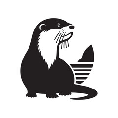Otter's Glide: A Graceful Otter Vector Silhouette Celebrating Nature's Playful Spirit in Vector Form, Otter illustration, Otter Vector