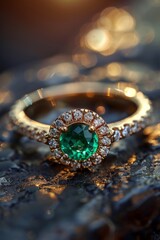 Naklejka premium ring with green stone