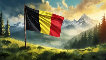 Belgium flag waving in front of nature, beautiful national emblem