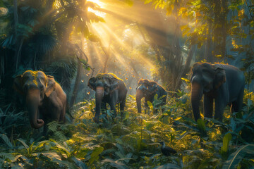 Naklejka premium Elefanten in der Wildnis - Elefantenfamilie im Dschungel