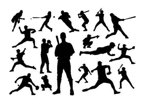 Set of baseball players silhouettes of sports people vector