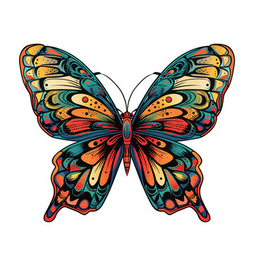 a colorful butterfly with a black and red pattern