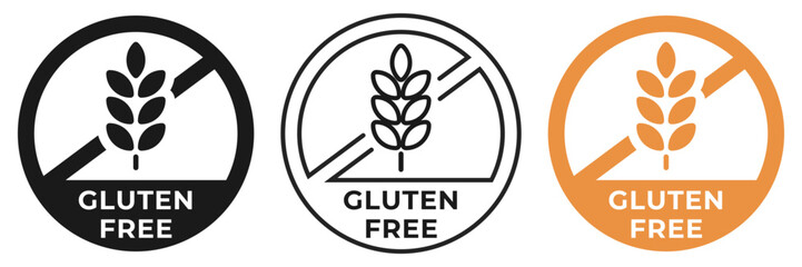 Gluten free label. No gluten icon. Grain free forbidden, ban or prohibition logo, badge, symbol, stamp, logo, logotype, sticker, emblem, mark or seal isolated.