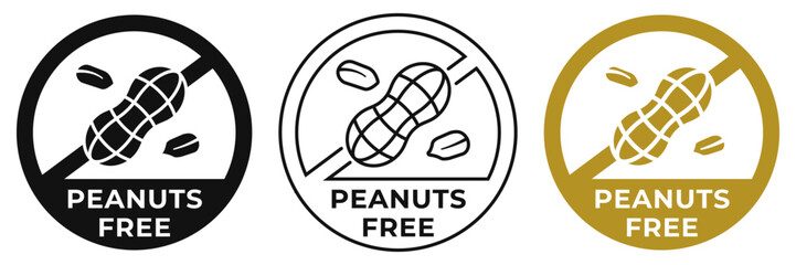 Peanuts free icon. No nuts forbidden label. Peanuts free ban or prohibition logo, illustration, badge, symbol, stamp, sticker, emblem or seal isolated. - obrazy, fototapety, plakaty