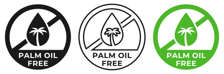 Palm oil free icon. No palm oil forbidden label. Trans fat free ban or prohibition logo, illustration, badge, symbol, stamp, sticker, emblem or seal isolated. © Chelpanoff