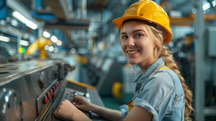 Professional female operator in operation line