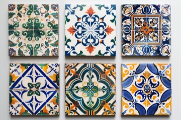 Traditional ceramic tile patterns from Portugal. Vibrant and colorful mosaic of traditional Portuguese ceramic tiles with intricate floral and geometric patterns