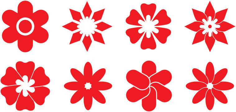 Red Flower icons set isolated on white background. Flower simple icon. Vector illustration