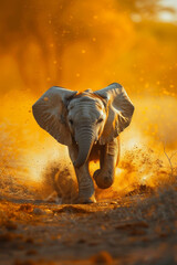 Elefanten in der Wildnis - junger rennender Elefant