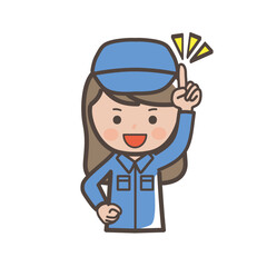 指差しポーズの女性作業員、清掃員のイラスト_説明_ポイント_提案