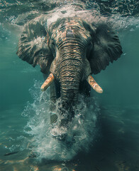 Elefanten in der Wildnis - Elefant unter Wasser - obrazy, fototapety, plakaty