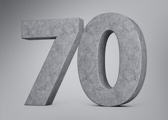 3d Concrete Number Seventy 70 Digit Made Of Grey Concrete Stone Grey Background 3d Illustration